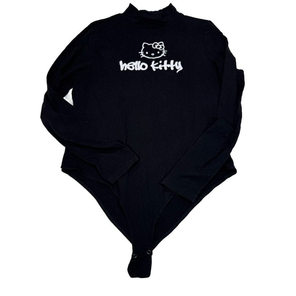 Hello kitty bodysuit Long Sleeve forever 21 women's XL Black Finger Holes
